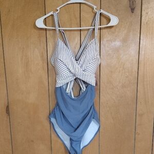 Striped Blue One Piece Swimsuit
